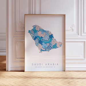 Arabia Saudita mapa imprimir estilo minimalista arte de la pared azul pastel, Arabia Saudita arte impresión decoración para el hogar o regalo, cartel del mapa del país de Arabia Saudita