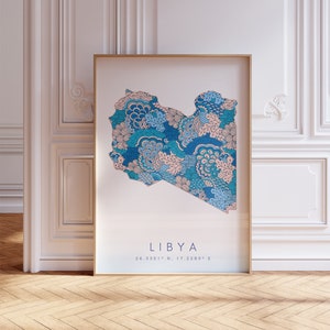 Libya Map Print Minimal Style Pastel Blue Wall Art, Libya Art Print Decor For Home or Gift, Libya Country Travel Map Poster Urban Design