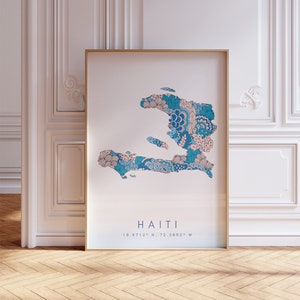 Haiti Designer Map Print Blue Wall Art, Haiti Art Print Decor For Home or Gift, Haiti Country Map Wall Poster, Minimal Map Print