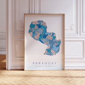 Paraguay Map Print Minimal Style Pastel Blue Wall Art, Paraguay Art Print Decor For Home or Gift, Paraguay Country color Map Poster
