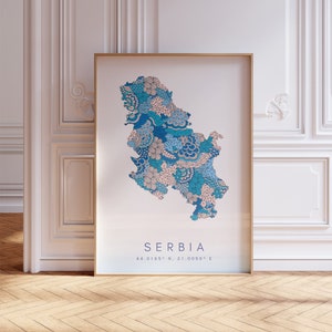 Serbia Map Print Minimal Style Pastel Blue Wall Art, Serbia Art Print Decor For Home or Gift, Serbia Country Map Poster, Serbia Urban Map