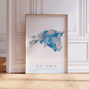 Estonie Designer Map Print Blue Wall Art, Estonie Art Print Decor For Home or Gift, Estonie Country Map Wall Poster, Minimal Map Print
