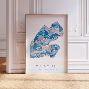 Djibouti Designer Map Print Blue Wall Art, Djibouti Art Print Decor For Home or Gift, Djibouti Country Map Wall Poster, Minimal Map Print