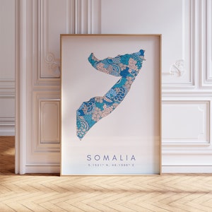 Somalia Map Print Minimal Style Pastel Blue Wall Art, Somalia Art Print Decor For Home or Gift, Somalia Country Map Poster Somalia wall art