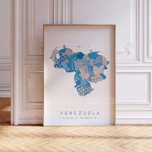 Venezuela Map Print Minimal Style Pastel Blue Wall Art, Venezuela Art Print Decor For Home or Gift, Venezuela Country vertical Map Poster
