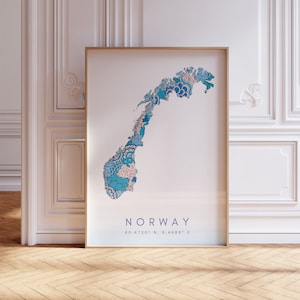 Stampa della mappa della Norvegia Arte da parete in stile minimal blu pastello, stampa artistica della Norvegia per la casa o un regalo, poster della mappa del paese della Norvegia