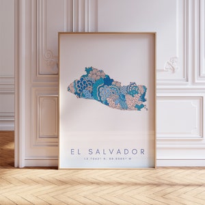 El Salvador Diseñador Mapa Imprimir Arte de la pared azul, El Salvador Arte Impresión Decoración para el hogar o regalo, Cartel de la pared del mapa del país de El Salvador, Mapa mínimo