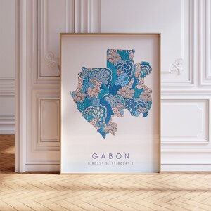 Impression de carte de designer du Gabon, art mural bleu, impression d'art Gabon, décoration impression d'art pour la maison ou un cadeau, affiche murale de carte du pays du Gabon, impression de carte minimale