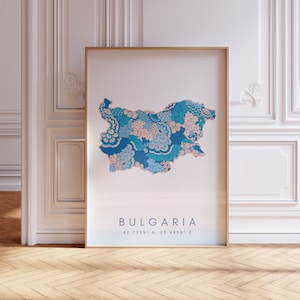 Bulgarien Designer Karte Druck Blaue Wandkunst, Bulgarien Kunstdruck Dekor für Zuhause oder Geschenk, Bulgarien Landkarte Wandposter, minimale Karte Druck