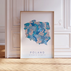 Poland Map Print Minimal Style Pastel Blue Wall Art, Poland Art Print Decor For Home or Gift, Poland Country Map Poster