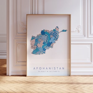 Afghanistan Designer Karte Blaue Wandkunst, Afghanistan Kunstdruck Dekor für Zuhause oder Geschenk, Afghanistan Landkarte Poster, Minimal Print
