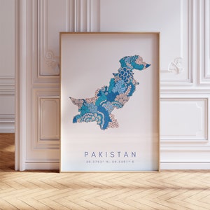 Pakistán mapa imprimir estilo minimalista arte de pared azul pastel, decoración de impresión de arte de Pakistán para el hogar o regalo, cartel del mapa de color del país de Pakistán