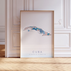 Cuba diseñador mapa imprimir arte de la pared azul, decoración de impresión de arte de Cuba para el hogar o regalo, cartel de la pared del mapa del país de Cuba, impresión de mapa mínima