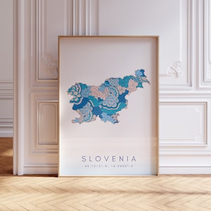 Slovenia Map Print Minimal Style Pastel Blue Wall Art, Slovenia Art Print Decor For Home or Gift, Slovenia Country Vertical Map Poster