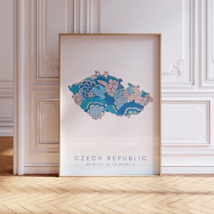 Tsjechische Republiek ontwerper kaart afdrukken blauwe muur kunst, Tsjechische Republiek Art Print decor voor thuis of cadeau, Tsjechische Republiek land kaart muur poster