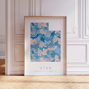 Carte de l'État de l'Utah pour le bureau, la maison et les cadeaux - Art mural carte de l'État de l'Utah, carte moderne minimaliste de l'Utah, impression de carte de voyage verticale