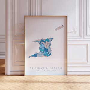Trinidad und Tobago Map Print Minimal Style Pastell Blau Wandkunst, Trinidad & Tobago Art Print Decor For Home or Gift, Country Map Poster