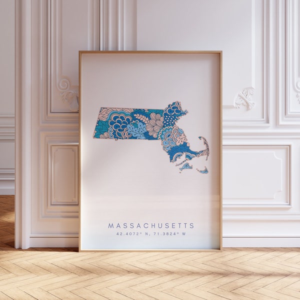 Massachusetts State Map For Office, Home, & Gift - Massachusetts State Travel Map Wall Art, Minimalist Modern Map of Massachusetts