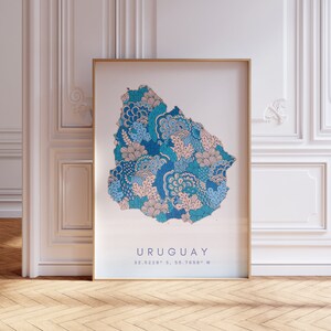 Uruguay Karte Print Minimal Style Pastell Blau Wandkunst, Uruguay Art Print Decor For Home or Gift, Uruguay Country vertikale Karte Poster