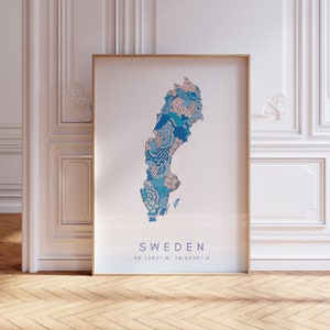 Suecia mapa imprimir estilo minimalista arte de la pared azul pastel, decoración de impresión de arte de Suecia para el hogar o regalo, cartel del mapa del país de Suecia, colgante de pared de Suecia