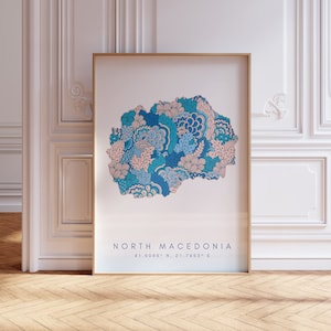 North macedonia Map Print Minimal Style Pastel Blue Wall Art, North macedonia Art Print Decor For Home or Gift, North macedonia Color Poster
