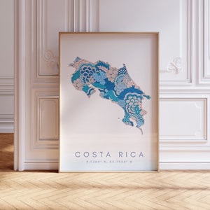 Impression d'art mural bleu carte de designer du Costa Rica, impression d'art du Costa Rica déco pour la maison ou un cadeau, affiche murale de carte du pays du Costa Rica, carte minimale