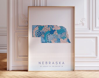 Nebraska State Map For Office, Home, & Gift - Nebraska State Travel Map Wall Art, Minimalist Modern Map of Nebraska, US Travel Print