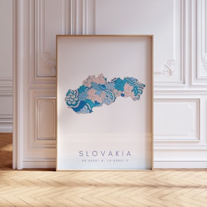 Eslovaquia mapa imprimir estilo minimalista pastel azul arte de la pared, Eslovaquia arte impresión decoración para el hogar o regalo, cartel del mapa vertical del país de Eslovaquia