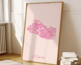 El Salvador Digital Pink Minimal Map Print Wandkunst, El Salvador Karte Kunstdruck Dekor für Haus oder Einweihungsgeschenk, El Salvador Kartendruck