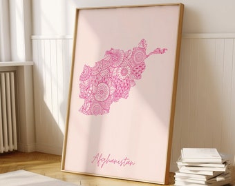Afghanistan Pink Minimal Map Print Wall Art, Afghanistan Art Print Decor For Home or Housewarming Gift, Afghanistan Country Map Poster