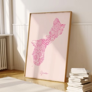 Guam Digital Pink Minimal Map Print Wall Art, Guam Map Art Print Decor For Home or Housewarming Gift, Guam Country Map Wall Print