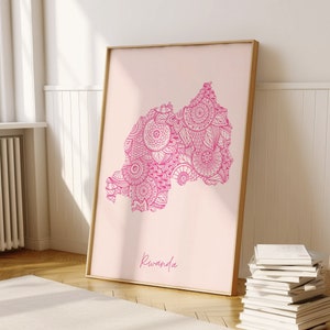 Rwanda digitale roze minimale kaart print kunst aan de muur, Rwanda kaart Art Print decor voor thuis of housewarming cadeau, Rwanda landkaart afdrukken