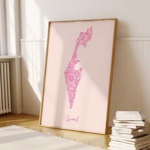 Israel Digital Pink Minimal Map Print Wall Art, Israel Map Art Print Decor For Home or Housewarming Gift, Israel Country Wall Map Print