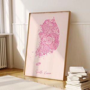 Zuid-Korea digitale roze minimale kaart print kunst aan de muur, Zuid-Korea kaart Art Print decor voor thuis of housewarming cadeau, Zuid-Korea landkaart