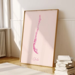 Chile Digital Pink Minimal Map Print Wall Art, Chile Map Art Print Decor For Home or Housewarming Gift, Chile Country Map, Chile Airbnb Map