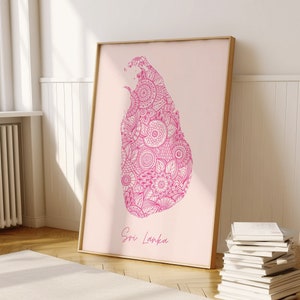 Sri Lanka digitale roze minimale kaart print kunst aan de muur, Sri Lanka kaart Art Print decor voor thuis of housewarming cadeau, Sri Lanka landkaart afdrukken