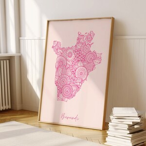 Burundi Digital Pink Minimal Map Print Wall Art, Burundi Map Art Print Decor For Home or Housewarming Gift, Burundi Country Map, Map Gift