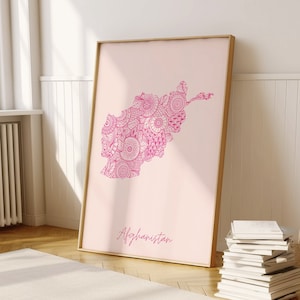Afghanistan Pink Minimal Map Print Wall Art, Afghanistan Art Print Decor For Home or Housewarming Gift, Afghanistan Country Map Poster