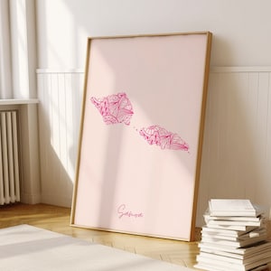 Samoa digitale roze minimale kaart print kunst aan de muur, Samoa kaart Art Print decor voor thuis of housewarming cadeau, Samoa landkaart afdrukken