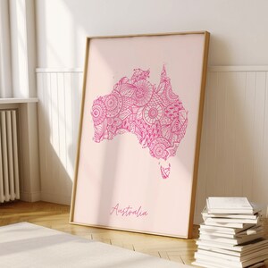 Australien Pink Minimal Map Print Wandkunst, Australien Kunstdruck Dekor für Haus oder Housewarming Geschenk, Australien Country Map Poster Art