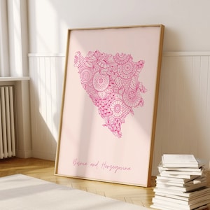 Bosnia and Herzegovina Digital Pink Minimal Map Print Wall Art, Bosnia and Herzegovina Map Art Print Decor For Home or Housewarming Gift