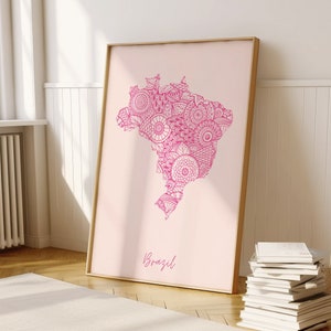 Brasilien Karte Digitale Rosa Minimale Karte Druck Wandkunst, Brasilien Karte Kunstdruck Dekor für Zuhause oder Einweihungsparty Geschenk, Brasilien Land Karte, Karte Geschenk