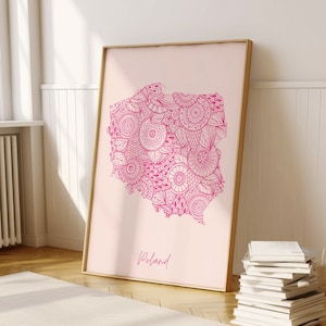 Polen Digital Pink Minimal Map Print Wandkunst, Polen Karte Kunstdruck Dekor für Haus oder Housewarming Geschenk, Polen Land Wandkarte Print