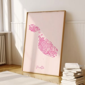 Malta Digital Pink Minimal Map Print Wall Art, Malta Map Art Print Decor For Home or Housewarming Gift, Malta Country Wall Map Print