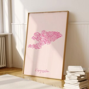 Kyrgyzstan Digital Pink Minimal Map Print Wall Art, Kyrgyzstan Map Art Print Decor For Home or Housewarming Gift, Kyrgyzstan Country Print