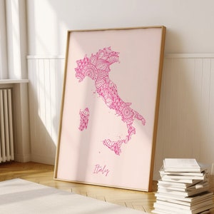 Italy Digital Pink Minimal Map Print Wall Art, Italy Map Art Print Decor For Home or Housewarming Gift, Italy Country Wall Map Print