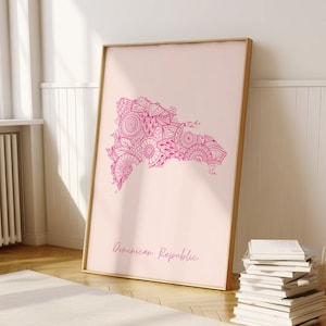 Dominican Republic Digital Pink Minimal Map Print Wall Art, Dominican Republic Map Art Print Decor For Home or Housewarming Gift