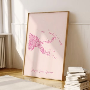 Papua New Guinea Digital Pink Minimal Map Print Wall Art, Papua New Guinea Map Art Print Decor For Home or Housewarming Gift