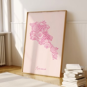 Armenia rosa mapa mínimo imprimir arte de la pared, Armenia arte impresión decoración para el hogar o regalo de inauguración de la casa, arte del cartel del mapa del país de Armenia