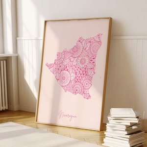 Nicaragua Digital Pink Minimal Map Print Wall Art, Nicaragua Map Art Print Decor For Home or Housewarming Gift, Nicaragua Country Map Print